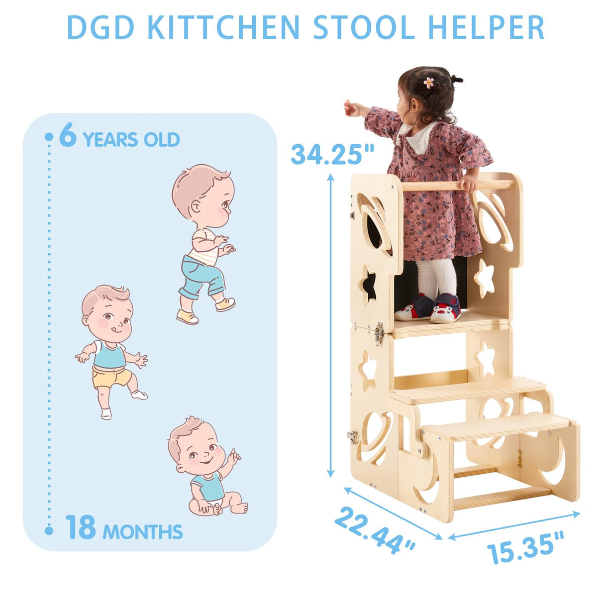 Toddler Tower, Toddler Stool for Kitchen, Kids Learning Wooden Tower, Foldable Weaning Table with Kids Step Stool, Montessori Toddler Standing Tower for Bathroom and Kitchen Counter DGD