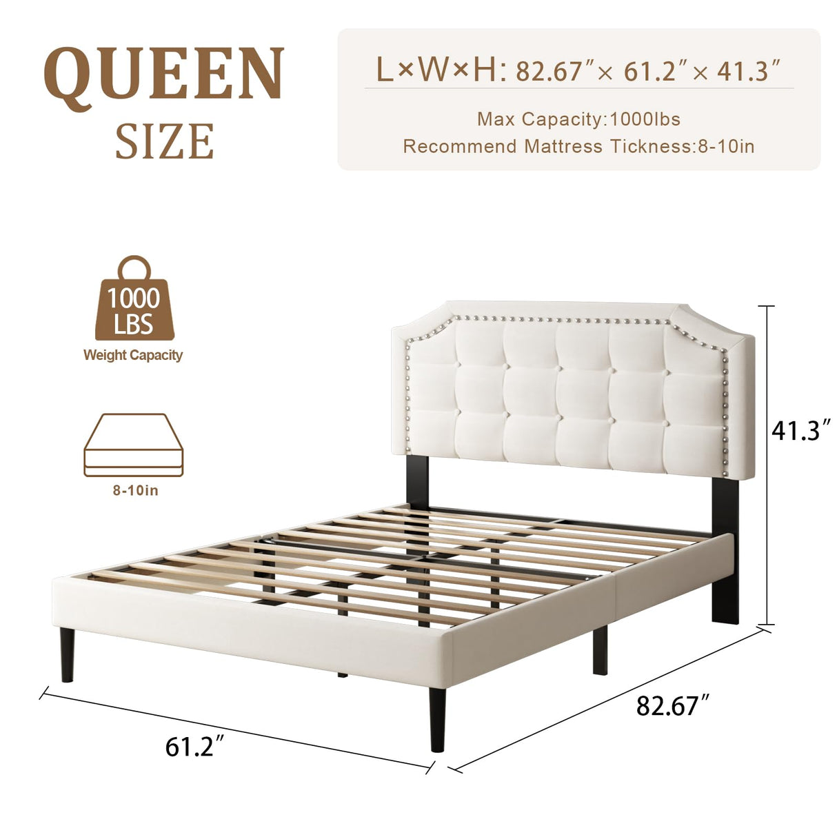 HAOARA Queen Size Bed Frame, Queen Size Platform Bed Frame with Upholstered Button Tufted Headboard, Strong Wood Slats, No Box Spring Needed, Mattress Foundation, Easy Assembly Beige HAOARA