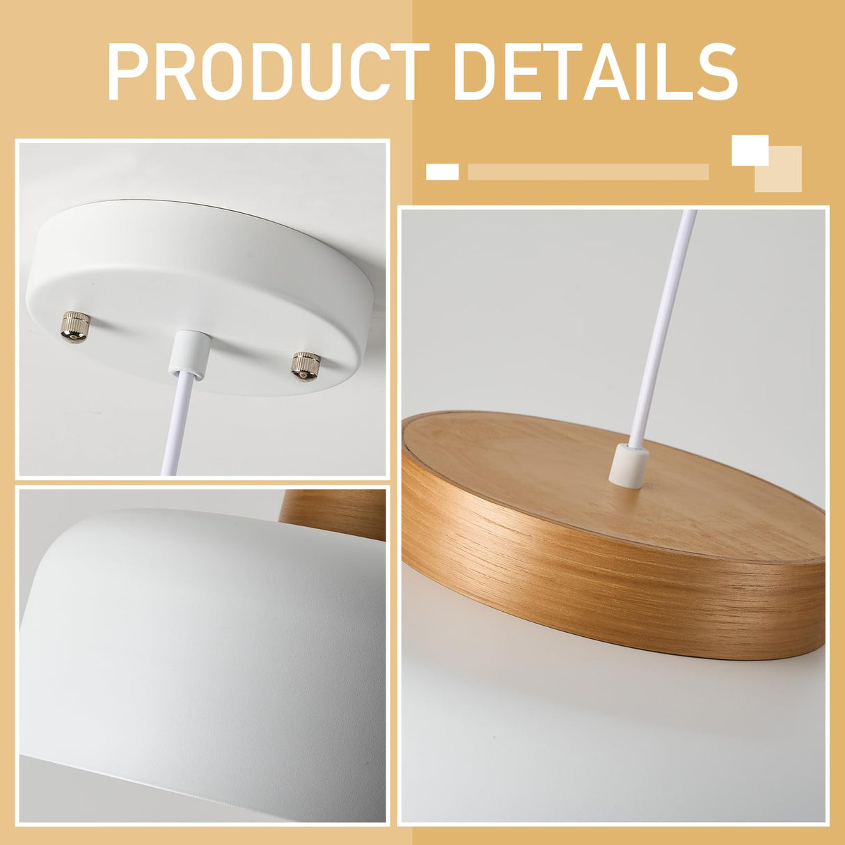 HUAWIYA Modern Pendant Lighting, 17.7 inch,Natural Wood Cap, Drum Simple Large Pendant Light Fixture Chadelier for Dining Table, Kitchen Island, Matte White HUAWIYA