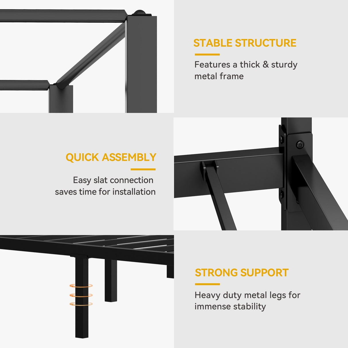 DWVO Canopy Bed Frame King, Four Poster Platform Bed with USB Charging Station, Metal Bed Frame with Slats Support, 12.4 inch Underbed Storage, No Box Spring Needed, Black DWVO