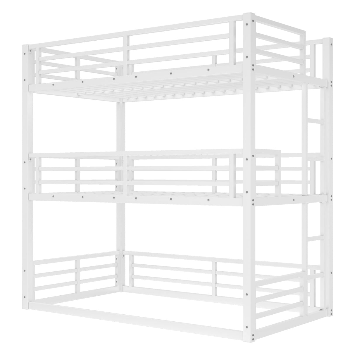 KEIKI Twin Over Twin Over Twin Bunk Bed, Metal Triple Bunk Bed with Safety Guardrails, Heavy-Duty Bunk Bed with Noise-Reduced Design, White KEIKI