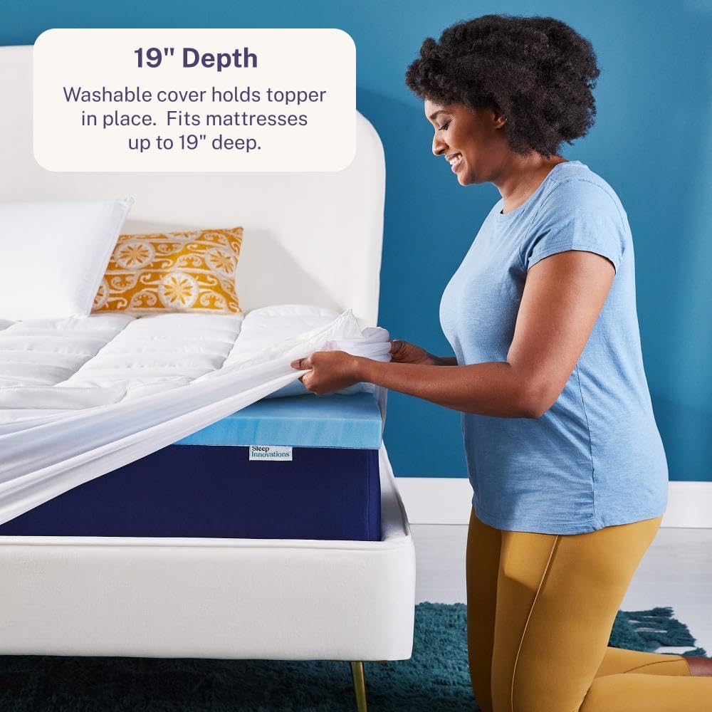 Sleep Innovations Dual Layer 4 Inch Memory Foam Mattress Topper, Twin Size, Medium Support, 2 Inch Cooling Gel Memory Foam Plus 2 Inch Pillow Top Cover Sleep Innovations