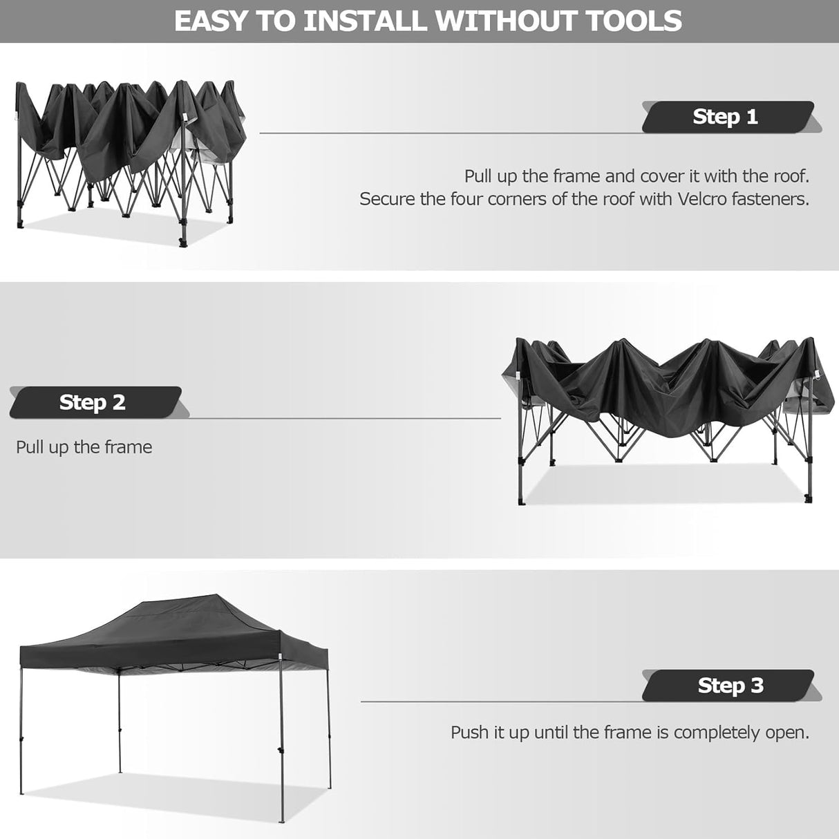 COBIZI 10x15 FT Pop up Canopy Tent,Heavy Duty Easy Up Commercial Outdoor Party Canopy Tents for Wedding Parties All Season Wind & Waterproof Gazebo with Carry Bag,Black(Frame Thickened) COBIZI