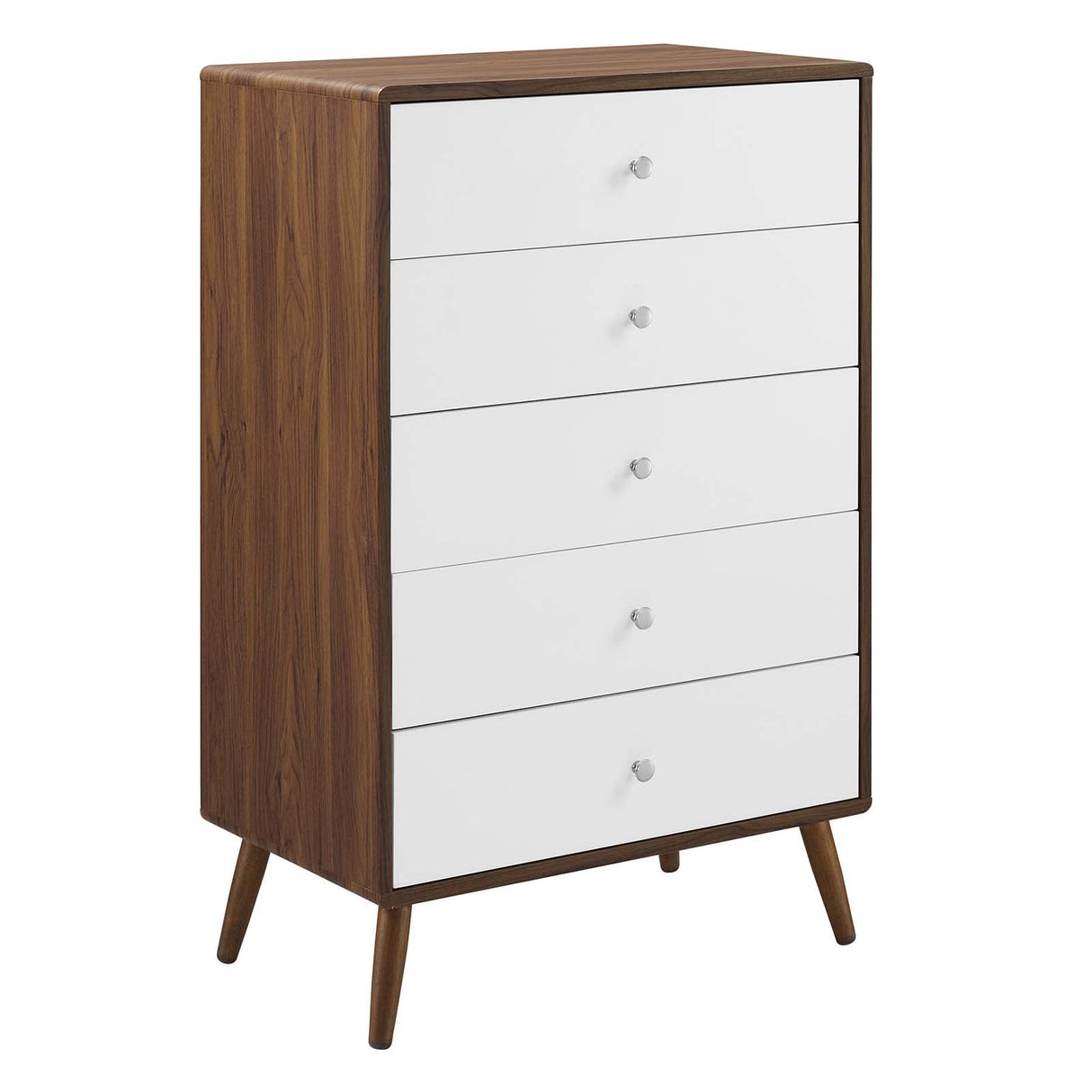 Modway Transmit Mid-Century Modern Wood Walnut White, 5-Drawer Chest Modway