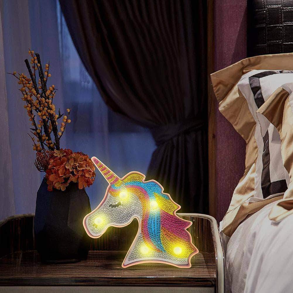 YOBEYI Diamond Painting Unicorn with LED Lights DIY Special Shaped Full Drill Crystal Diamond Drawing Bedside Lamp for Home Decoration (Unicorn A) YOBEYI