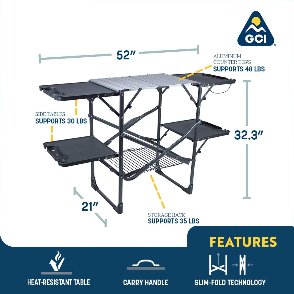 GCI OUTDOOR Slim-Fold Cook Station | Portable Folding Kitchen Table with a Heat Resistant Tabletop, 4 Side Tables & Storage Rack, Perfect for Picnics & Camping Trips GCI Outdoor