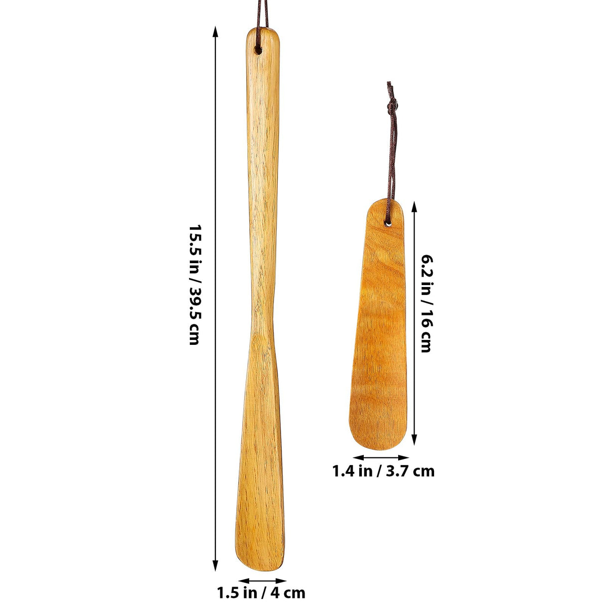 Healifty Wooden Shoe Horn 2 Pcs - 15.5in & 6.2in Shoe Spoon for Boots and Shoes, Shoe Horn Long and Short Handle for Seniors, & Adults Healifty