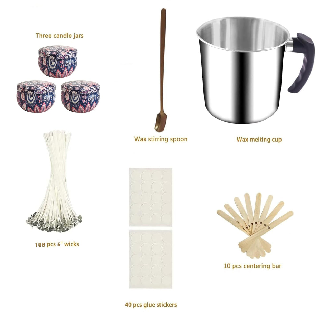 Harnico Candle Making Kit with Candle Wax Melter 1300ML Melting Pot 304 Stainless Steel Candle Pouring Pot for Melting Wax, Including 100pcs Candle Wicks, Mixing Spoon, Center Devices, Wick Sticker Harnico