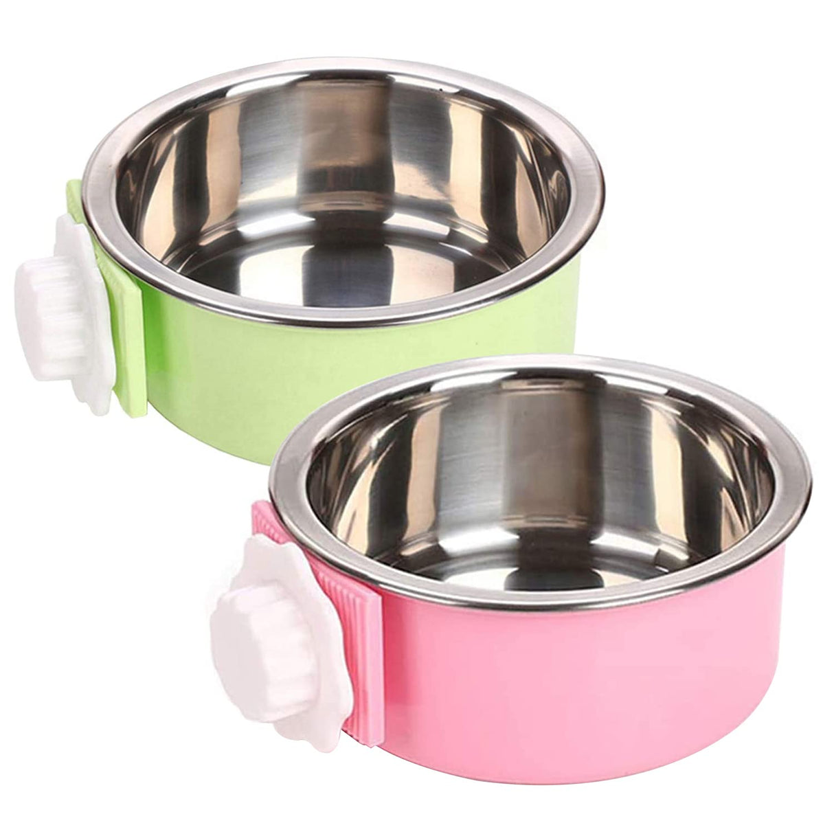 QIYADIN Dog Crate Bowl, Hanging Stainless Steel Removable Pet Crate Water & Food Bowls, Pet Cage Feeder Container Coop Cup for Cat Puppy Birds Rats Guinea Pigs Rabbit Hamster (2PCS) QIYADIN