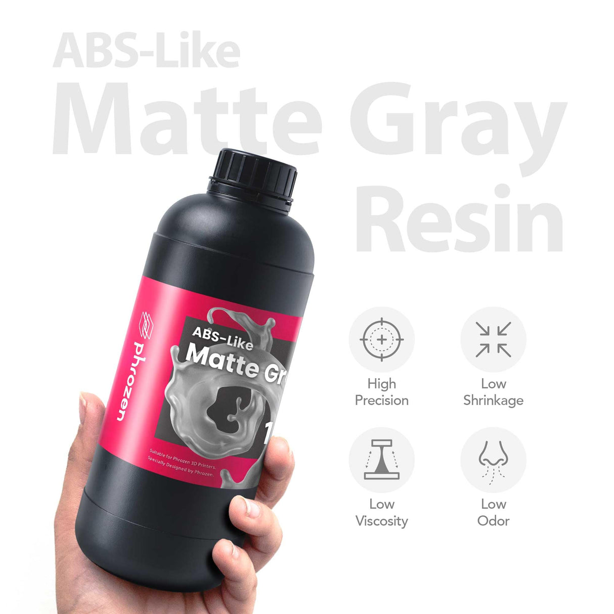 Phrozen 3D Printer ABS-Like Matte Gray Resin,405nm DLP LCD UV-Curing Photopolymer Resin for General Modeling and Prototyping, High Precision Printing, Low Odor, Non-Brittle (1kg) phrozen
