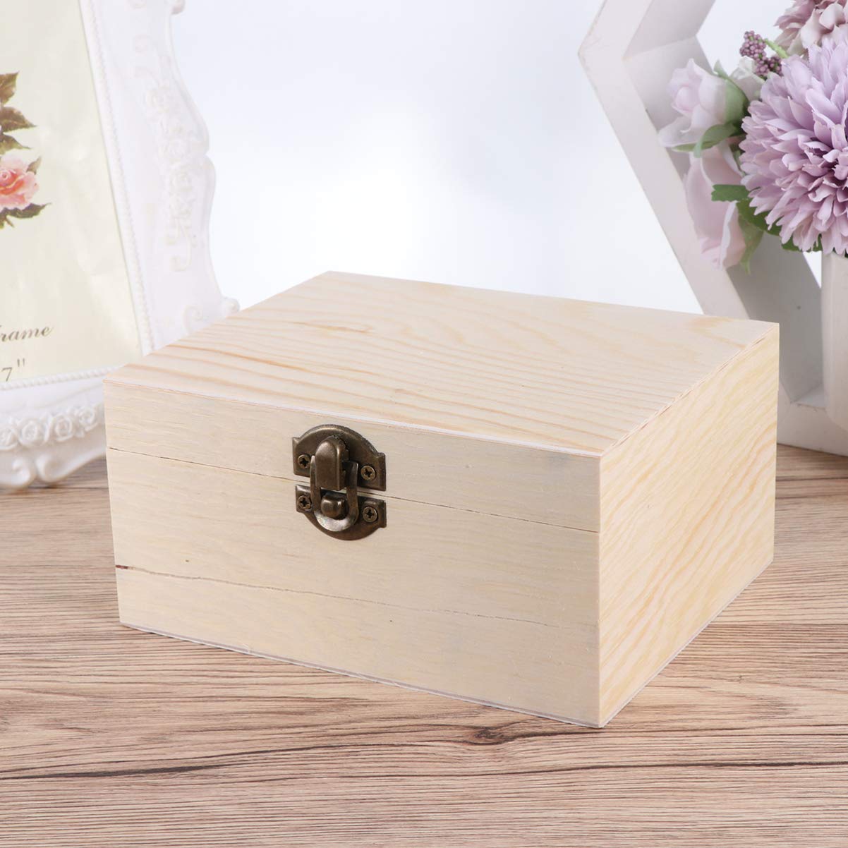 Artibetter Unfinished Wooden Boxes: 1PC Unfinished Wooden Jewelry Box Treasure Boxes with Locking Clasp for Jewelry Storage DIY Crafts ARTIBETTER
