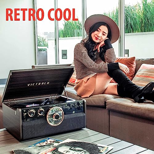 Victrola Empire Mid-Century 6-in-1 Turntable with 3 Speed Record Player, Bluetooth Connectivity, Radio, Cassette and CD Player (Espresso) Victrola