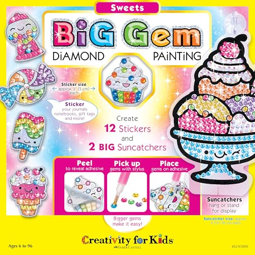 Creativity for Kids Big Gem Diamond Painting Kit: Sweets Stickers and Suncatchers - Diamond Art for Kids, DIY Stickers and Suncatcher Kit for Girls (Ages 6+) Creativity for Kids