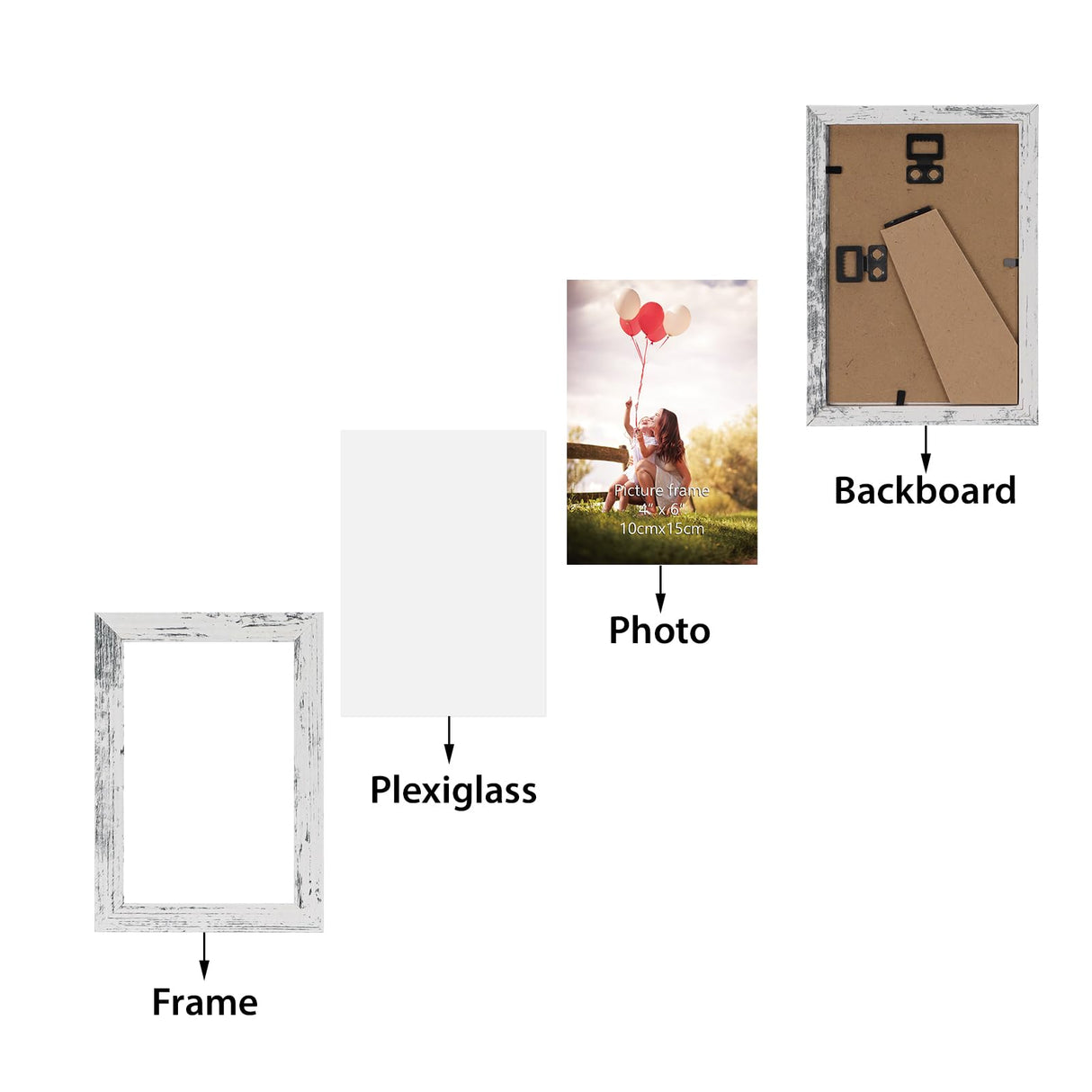 HORLIMER 4x6 Picture Frame Set of 15, Distressed White Rustic Picture Frames Display 4 by 6 Photo for Wall or Tabletop HORLIMER