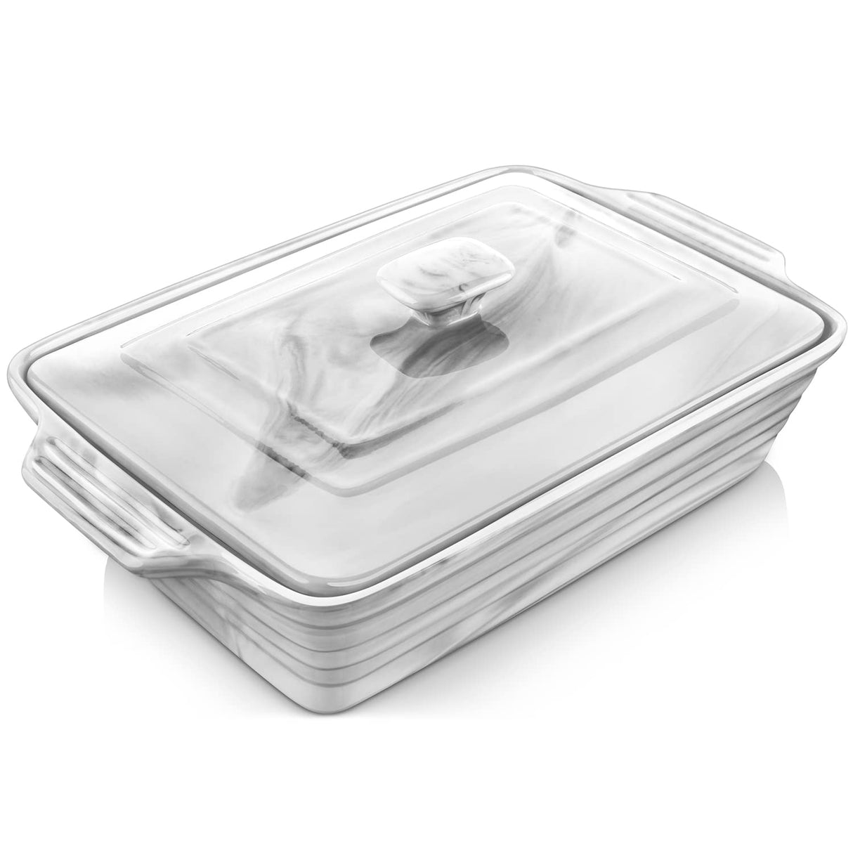 MALACASA Large Casserole Dish with Lid, 4.4 Quart Ceramic Baking Dish for Oven, 13 x 9 Lasagna Pan Deep with Lid, Microwave, Dishwasher Safe, Series BAKE-GREY MALACASA
