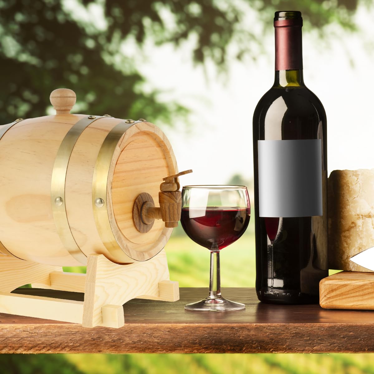 Mimoyalaso Wooden Wine Barrel - 1.5L Whiskey Barrel with Tap Pine Wood Beer Barrel Mini Whiskey Barrels for Home Alcohol Distiller Wine Storage Barrel for Wine Beer Brandy Whiskey Tequila Mimoyalaso