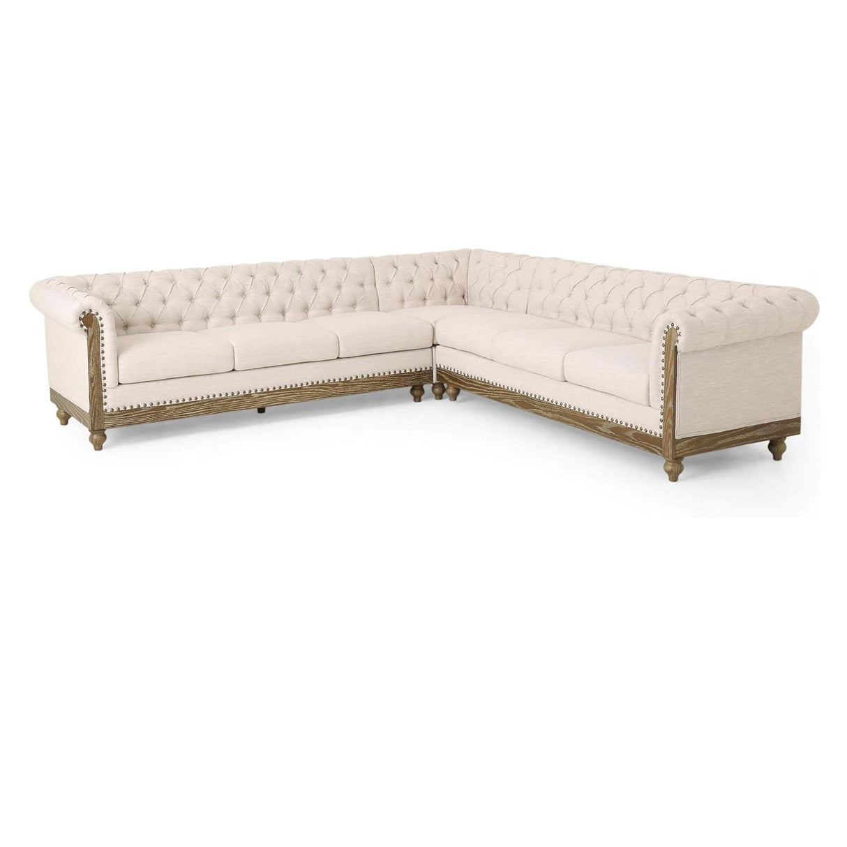 Merax Chesterfield Sofa, Retro Upholstered 6 Seater Rolled Arm Couch for Living Room Bedroom Office, Beige Merax