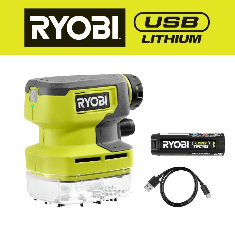 Ryobi USB Lithium Desktop Vacuum Kit with Battery and Charger, Green, FVH67K RYOBI
