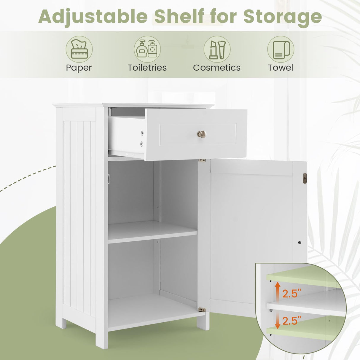 Tangkula White Freestanding Small Bathroom Cabinet with Adjustable Shelf and Drawer for Optimal Storage Tangkula