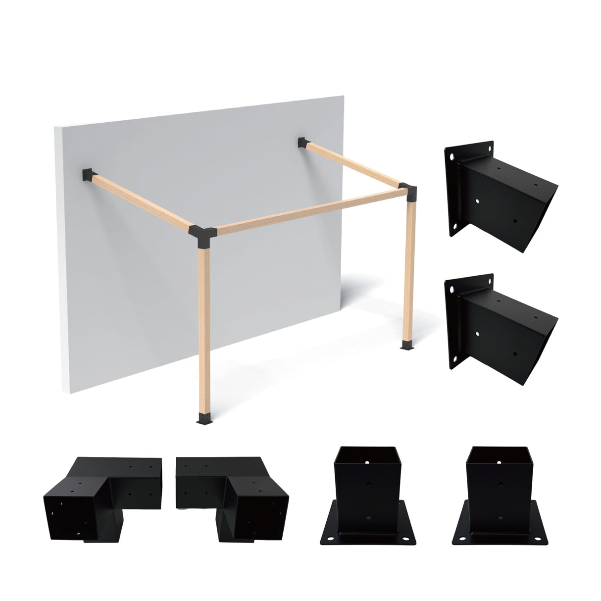 Pergola Bracket Kit 4x4, Including 2 Wall Bases, 2 105 ° 3-Way and 2 Bases, Wall Mounted 15° Pitched Roof Mounting Kit for Shading Facilities Attached to Walls or Eaves MEWSDEN