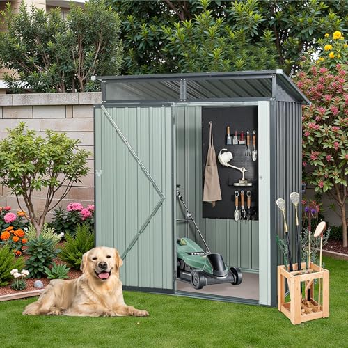 Lyngins 5x3 FT Grey Outdoor Metal Storage Shedfor Tools, Lawnmower, Bikes & Outdoor Gear, Lockable, Waterproof & UV-Resistant Heavy-Duty Steel 3x5 Shed for Backyard, Patio & Lawn, Easy Assembly Lyngins