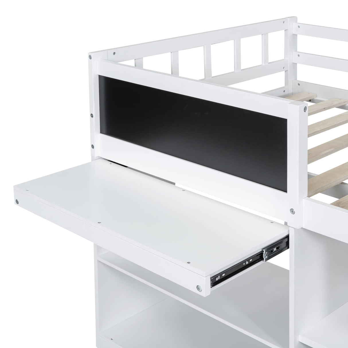 Merax Low Loft Bed Twin with Storage, Solid Wood Bed Frame with Rolling Desk and Drawers, No Box Spring Needed, for Boys & Girls (White) Merax
