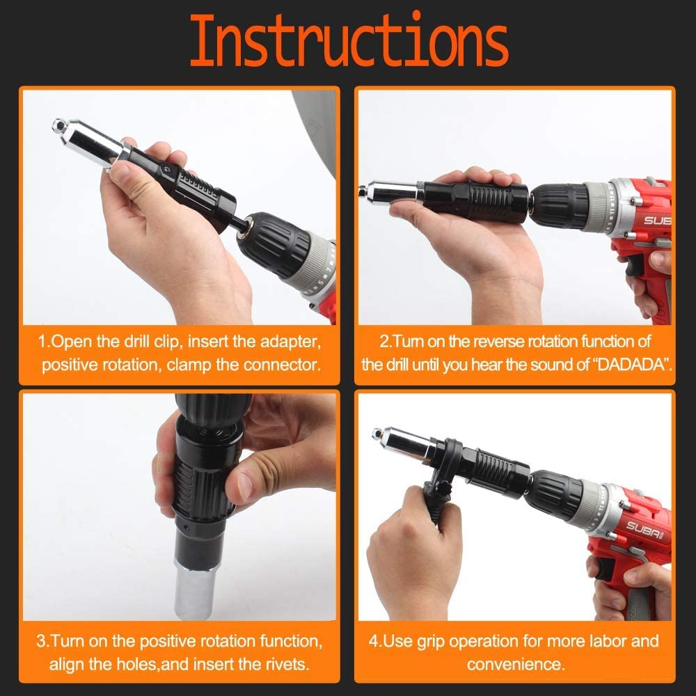 LSLANSOON Rivet Gun Adapter Kit with Handle Grip Riveter Drill Attachment Riveting Hand Tool Insert Nut for Cordless Electric Power Drill LSLANSOON