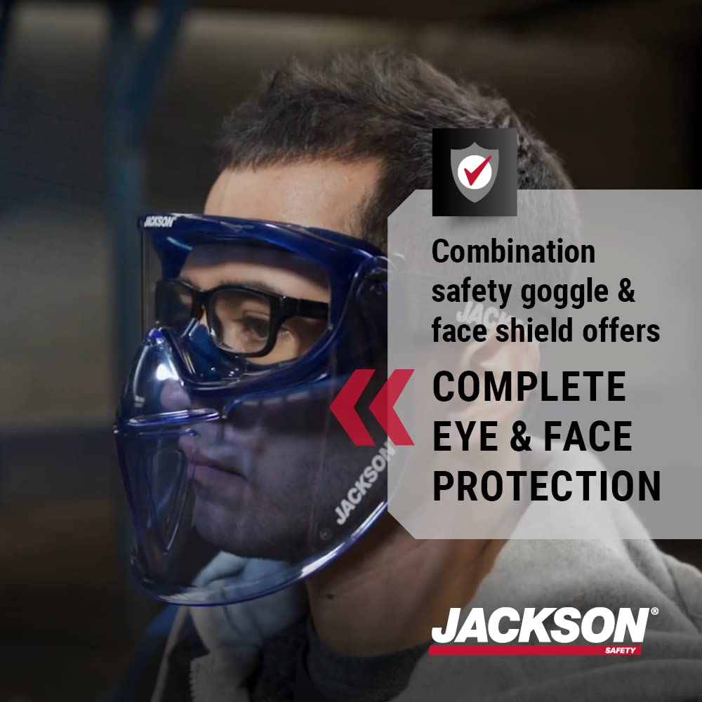 Jackson Safety 21000 - Safety Goggle - Gpl500 Premium Series - Clear Lens - Anti-fog - With Flip-up Detachable Face Shield - Blue Body Jackson Safety