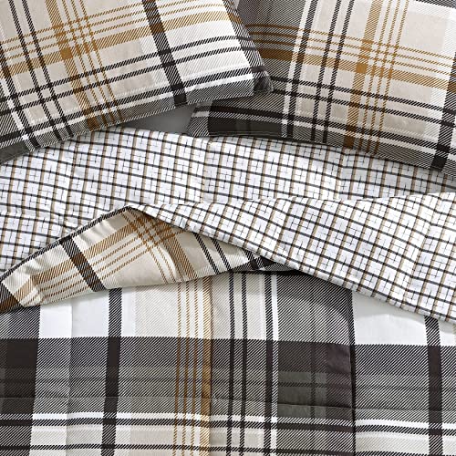 Eddie Bauer - Twin Comforter Set, Reversible Plaid Bedding with Matching Sham, Oeko-Tex Certified, Dorm Essentials (Normandy Grey) Eddie Bauer
