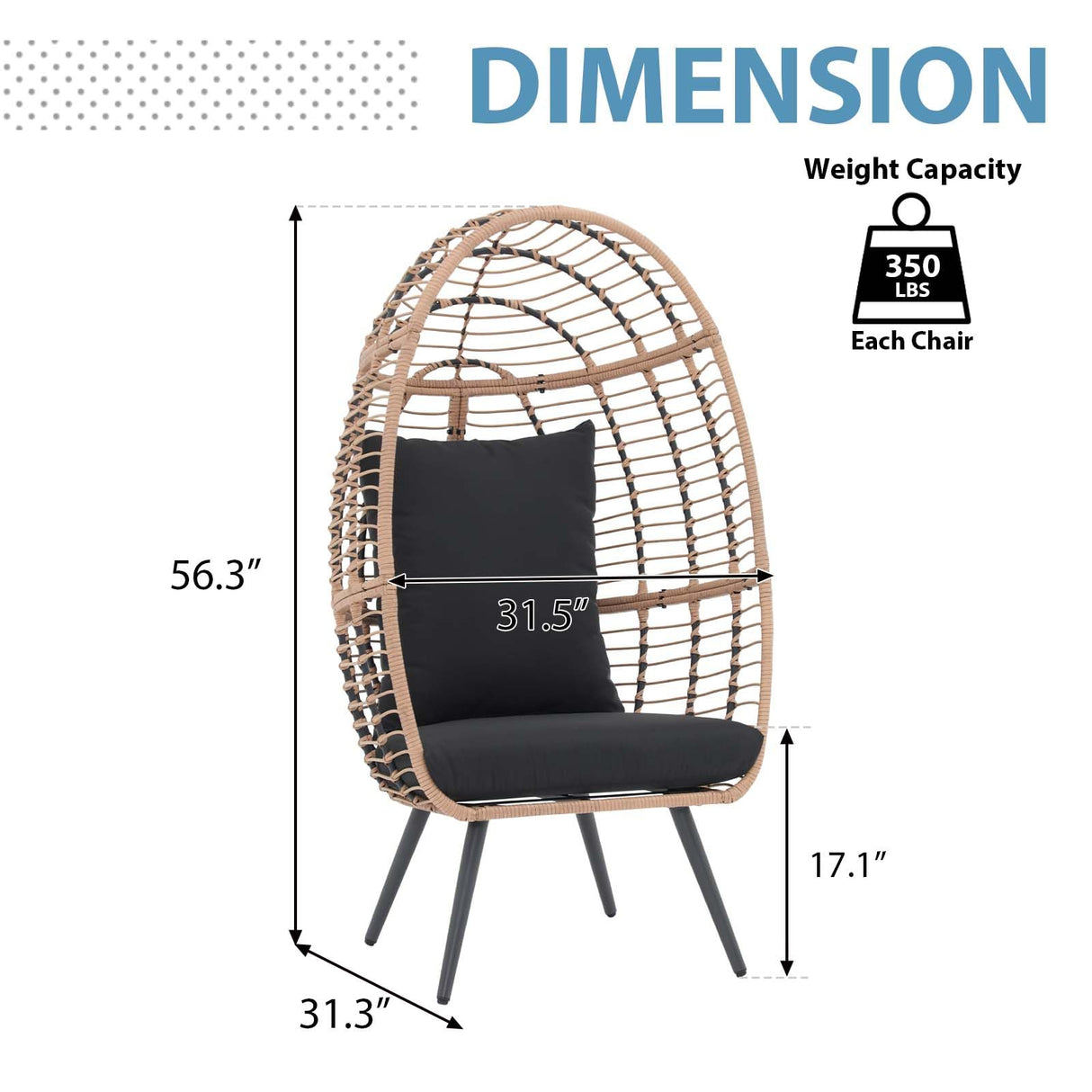 JOIVI Wicker Egg Chair, Outdoor Indoor Oversized Lounger Large Egg Basket Chair with Stand and Cushions for Patio Porch, Backyard, Living Room, Balcony (Beige Rattan, Black Cushion) JOIVI