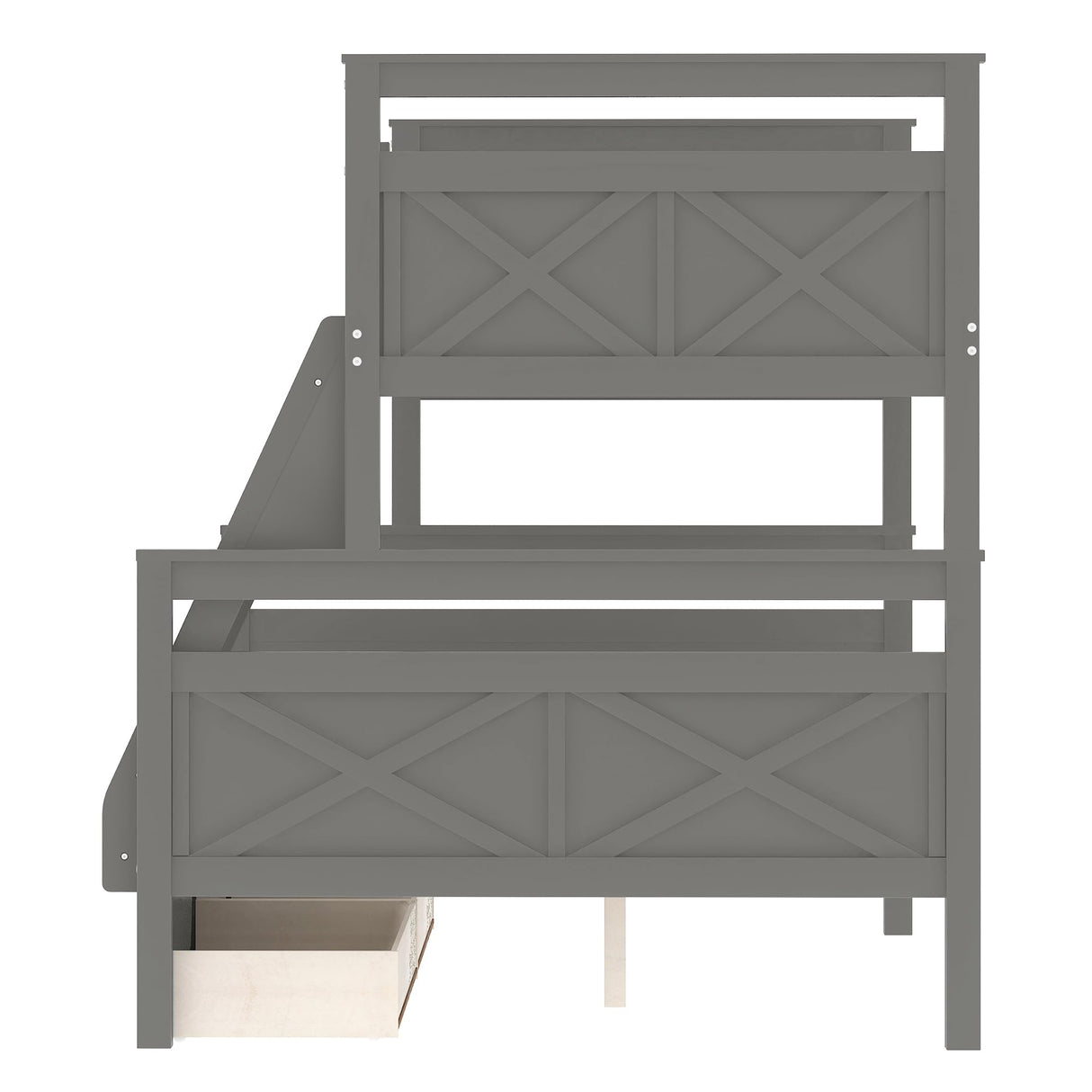 Merax Grey Twin Over Full Bunk Bed with Storage Drawers, Ladder and Guardrail, Convertible Design Merax