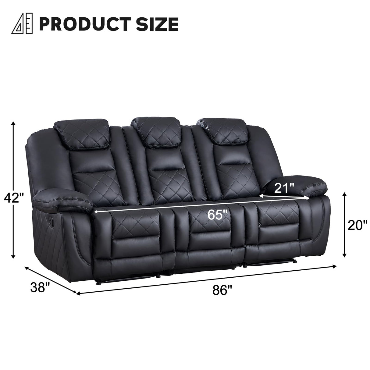 EBELLO Faux Leather Manual Reclining Sofa, 3 Seat Recliner Sofa Chair with Overstuffed Armrest and Backrest, Couch Furniture for Home Theater Living Room, Meeting Room, Black (3 Seat Sofa) EBELLO