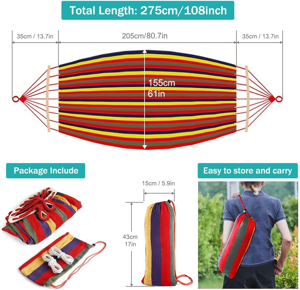 MOSFiATA Camping Hammock 550lb Upgraded Thickened 320G Durable Canvas Fabric Single Hammocks with Two Anti Roll Balance Beam and Sturdy Metal Knot Tree Straps for Camping, Patio, Backyard, Outdoor MOSFiATA