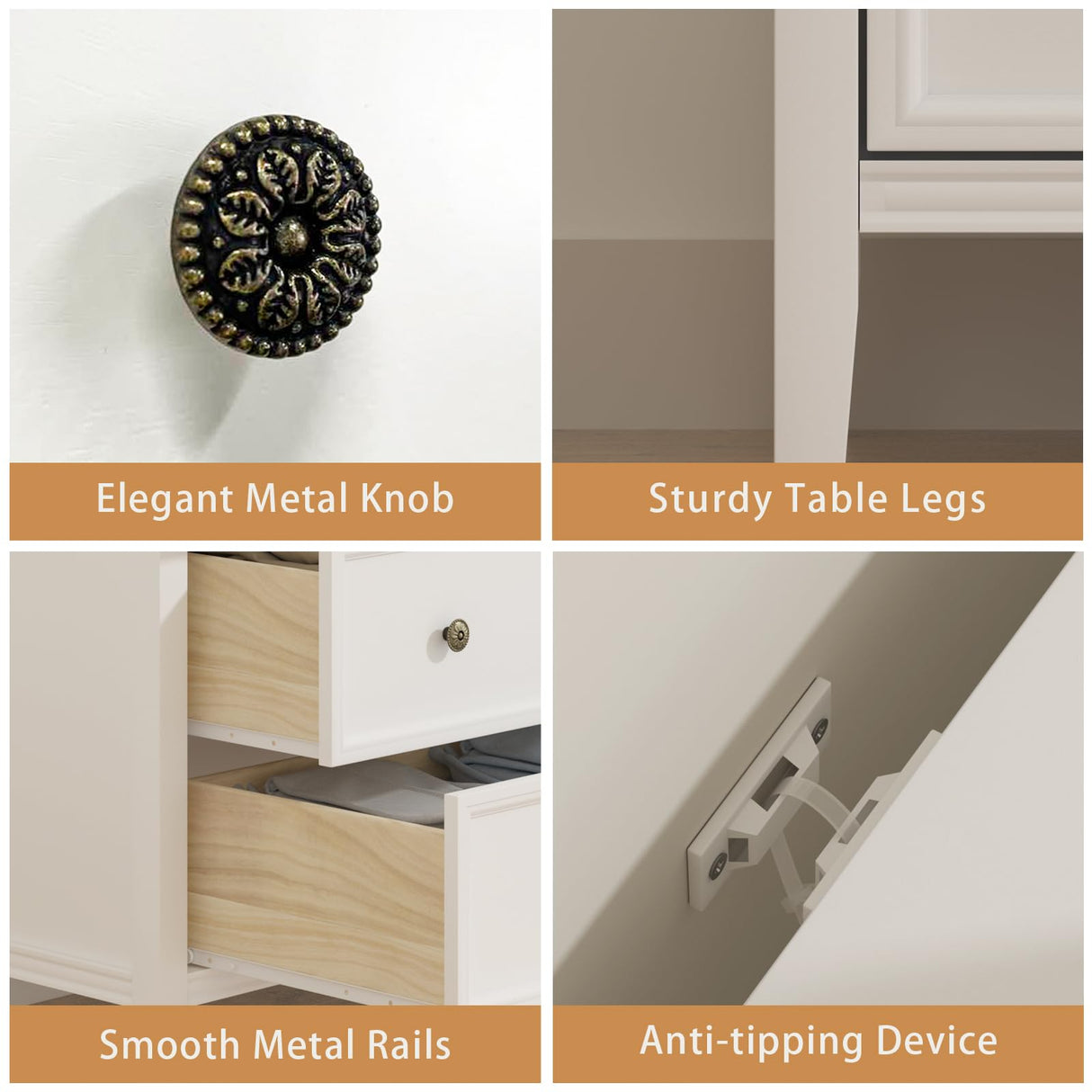 IKENO White 7 Drawer Dresser for Bedroom, Modern Solid Wood Large Storage Cabinet, Simple White Chest of Drawer for Bedroom Living Room Hallway Entryway (White) IKENO