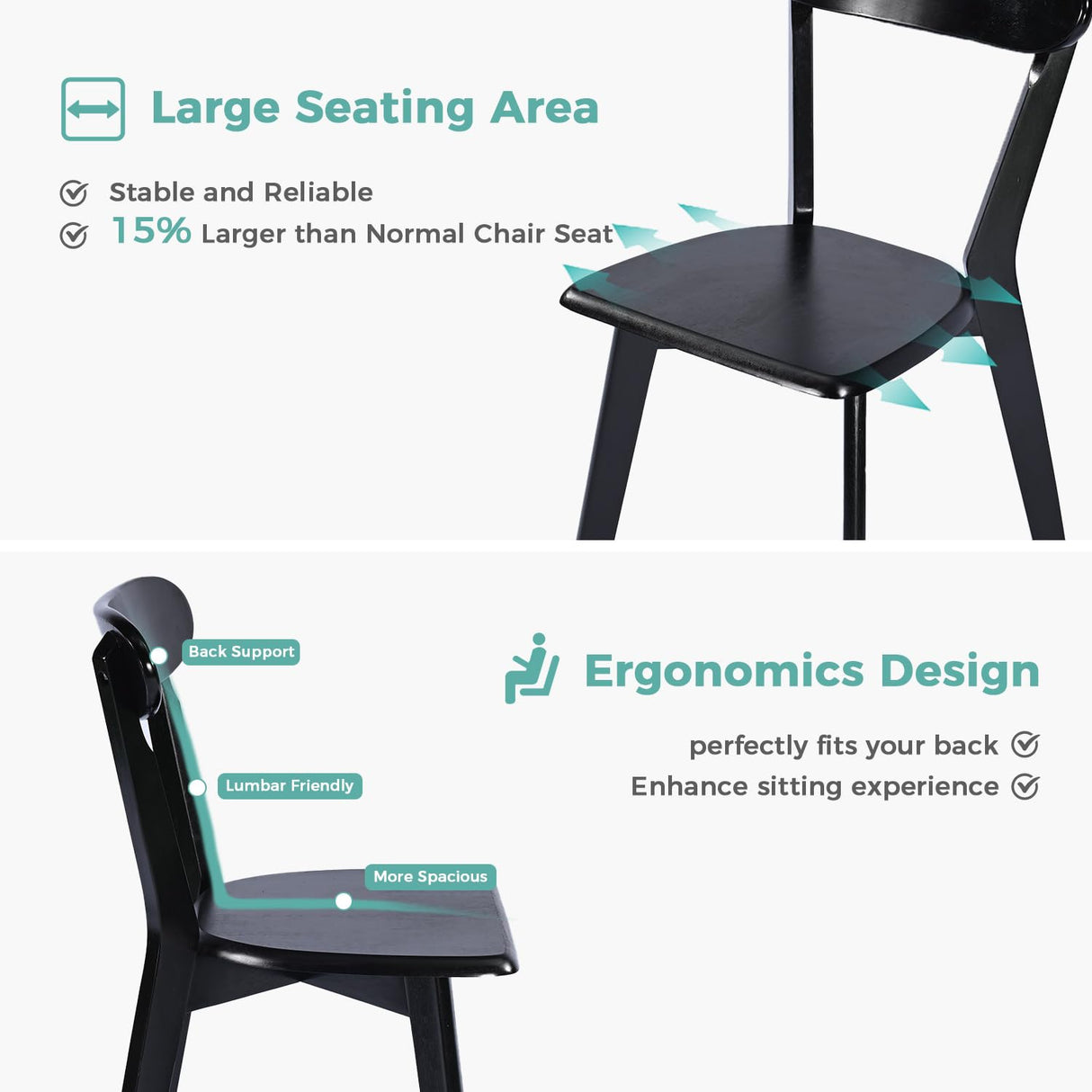 MORDEER Solid Wood Dining Chairs Set of 6, Wooden Dining Room Chairs for Whole Family Use, Farmhouse Kitchen Chairs Set Suitable for Dining Room, Living Room, Stackable Dining Chairs, Black MORDEER