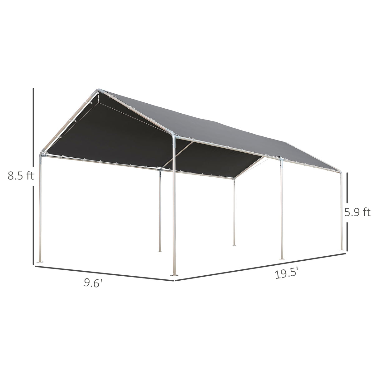 Outsunny 10'x20' Carport Heavy Duty Galvanized Car Canopy with Included Anchor Kit, 3 Reinforced Steel Cables, Grey Outsunny