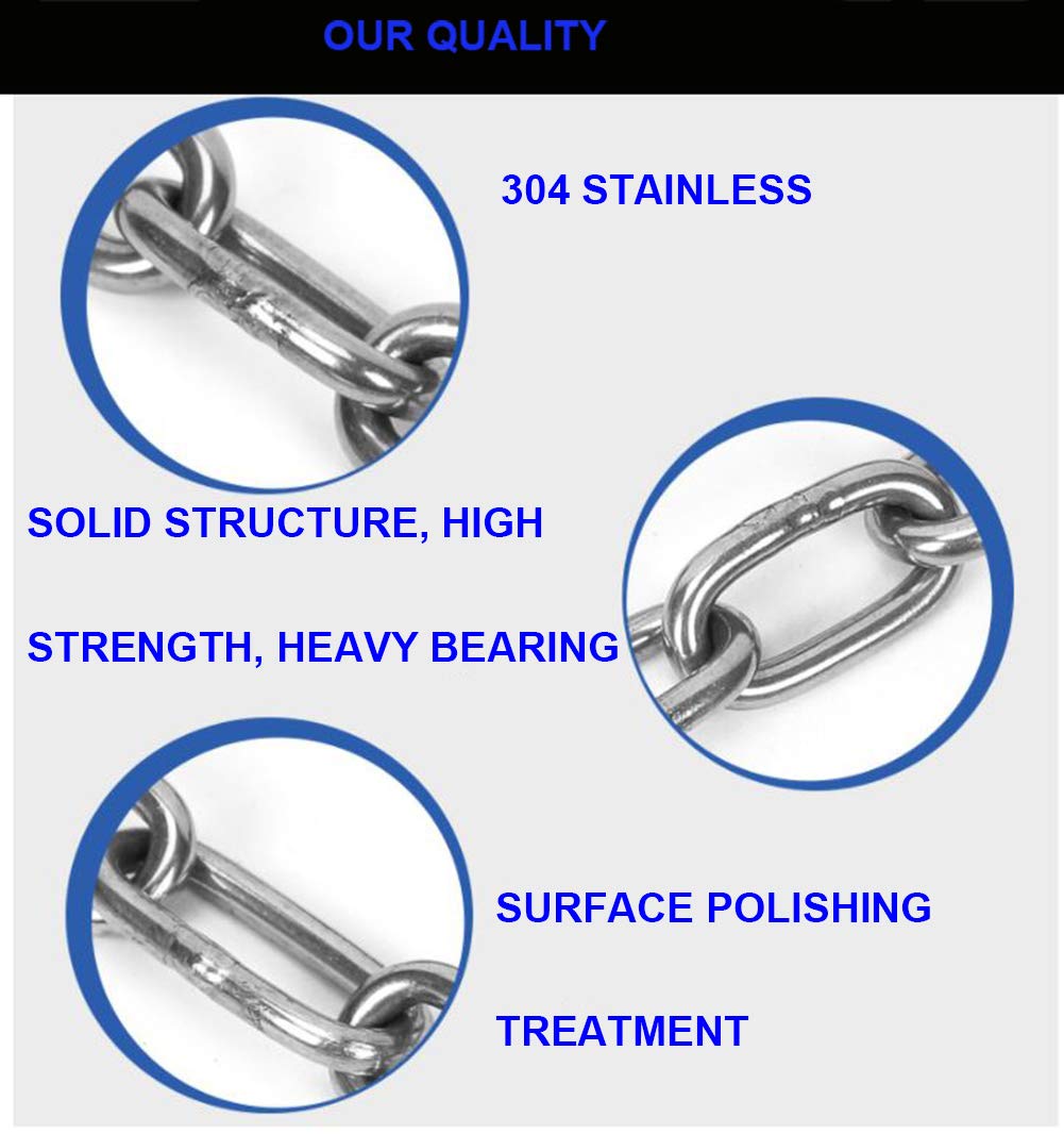 1 PCS Heavy Duty Stainless Steel Chain 550LB Capacity for Punching Bags Hanging Chair Hammocks Swing Trapeze Yoga (20, 4MM) MIKMAYTOO