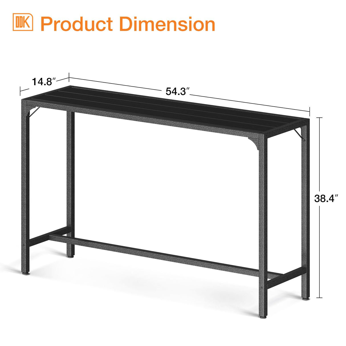ODK 55 Inch Outdoor Bar Table, Patio Counter Bar Height Table with Weather Resistant Waterproof Top for Garden, Hot Tub, Yard, Balcony, Poolside, Indoor (Black) ODK