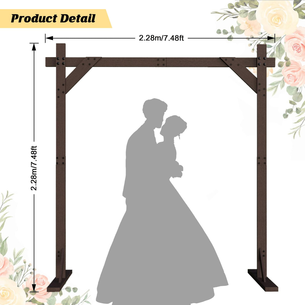 HeyMate Wedding Arch -7.48FT Square Wooden Wedding Arch for Ceremony, Wooden Arbor Backdrop Stand for Proposal Wedding Party Scene, Birthday Party, Bridal Shower, Garden, Outdoor, Rustic Decorations HeyMate