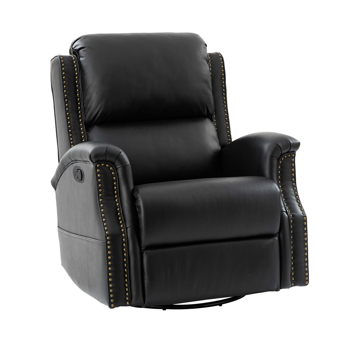 HULALA HOME Genuine Leather Recliner Chair, 360 Swivel Rocker Chair with Thick Seat, Classic Push Back Armchair with Backrest, Nailhead Trim, Black HULALA HOME