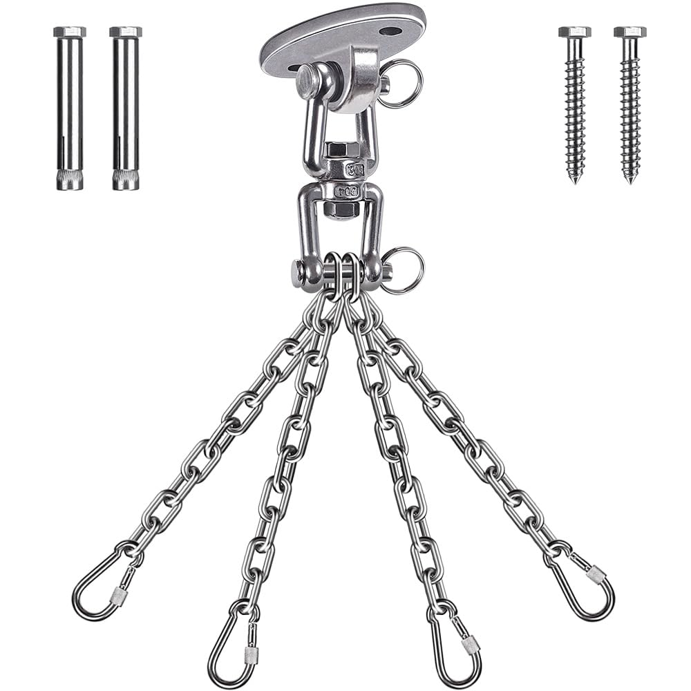 BeneLabel 360 Rotation Punching Bag Hanger Ceiling Mount with Chain Stainless Steel Punching Bag Hanging Kit 800 LB Capacity Heavy Boxing Bag Hanger Hardware with Chain BeneLabel