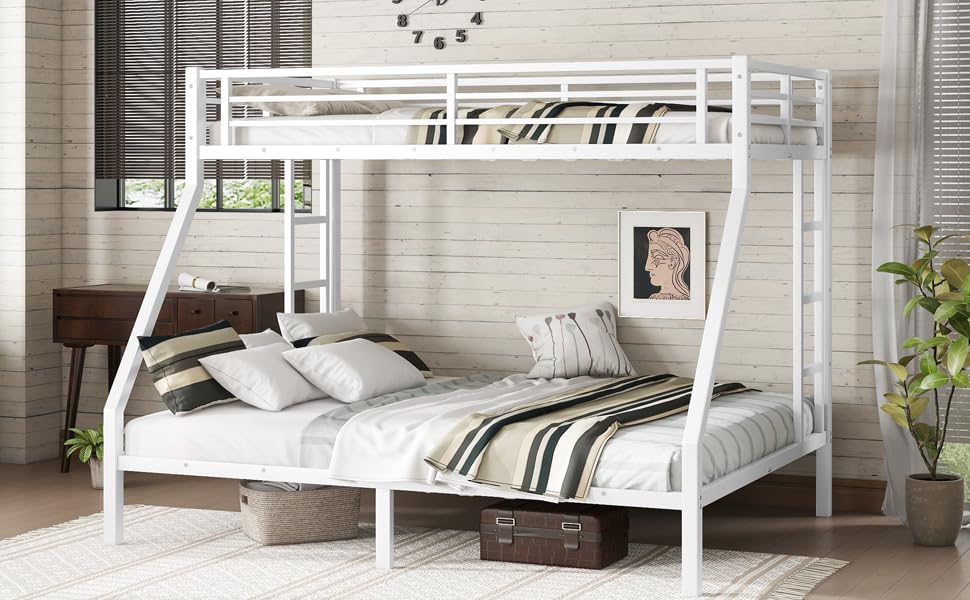 Harper & Bright Designs Twin XL Over Queen Bunk Bed, Metal Bunk Bed with High Guardrail and Built-in Ladder, Heavy-Duty Bunk Beds for Kids,Teens, No Box Spring Needed, White Harper & Bright Designs
