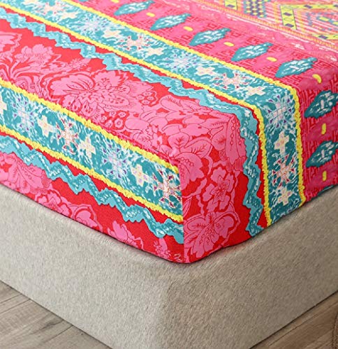 NATURETY Bedding Fitted Sheet with Deep Pocket,Bohemian Printed Soft Fabric Bed Bottom Sheets (Red(Boho), Twin) NATURETY
