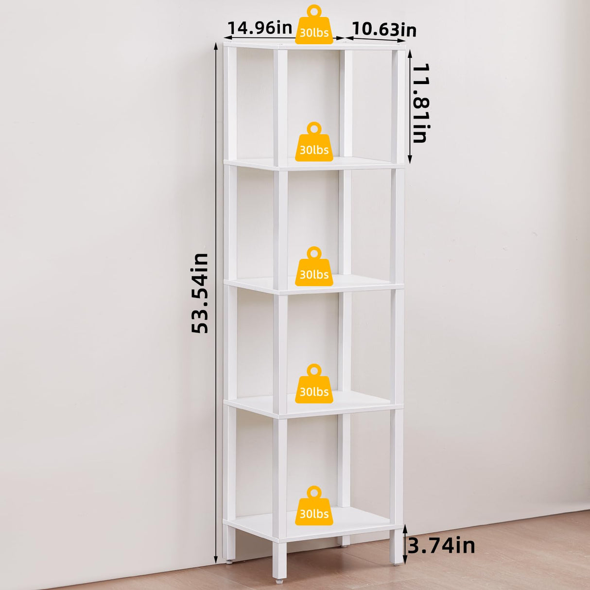 YUFAM 54in Tall Bookshelf 5-Tier Small Narrow Bookcase, Skinny Book Shelf for Small Space, Farmhouse Slim Shelf with Storage, Wood Freestanding Display Thin Bookshelves for Living Room, Office, White YUFAM