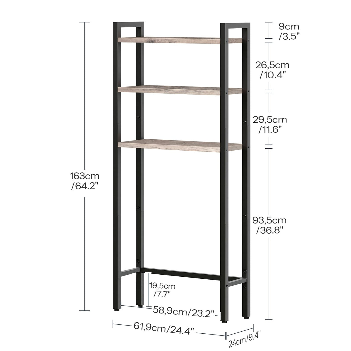 HOOBRO Over The Toilet Storage, 3-Tier Bathroom Organizer Shelf Over Toilet, Freestanding Bathroom Storage Shelves, Space Saver, Easy to Assemble for Room, Greige and Black BG41TS01 HOOBRO