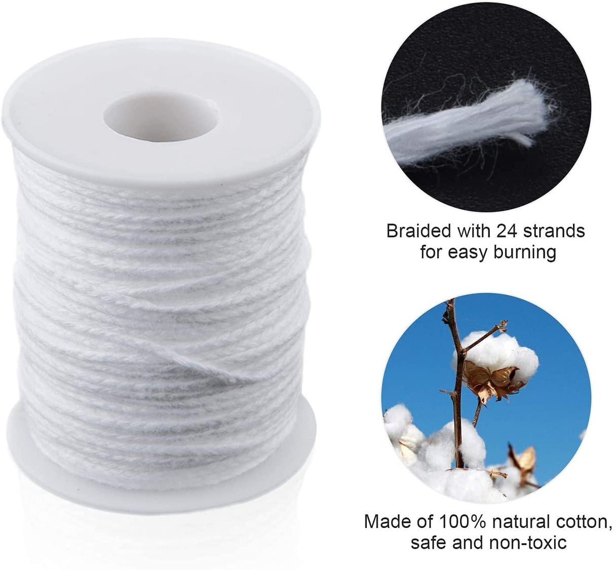 400 ft Cotton Candle Wick,24 PLY Braided Cotton Candle Making Wicks Spool + 200 Pieces Metal Sustainer Tabs + 1 Piece Centering Device Holder Set for DIY Crafts happytakehome