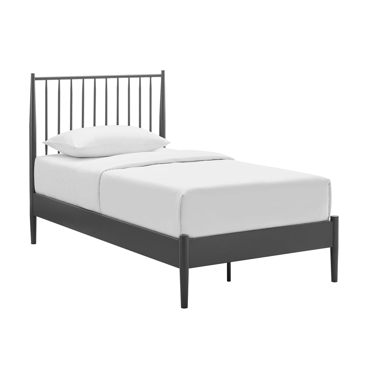 Modway Adair Twin Metal Platform Bed Frame with Spindle Headboard – Classic Modern Farmhouse Mattress Foundation with Wood Slat Support, No Box Spring Needed Modway
