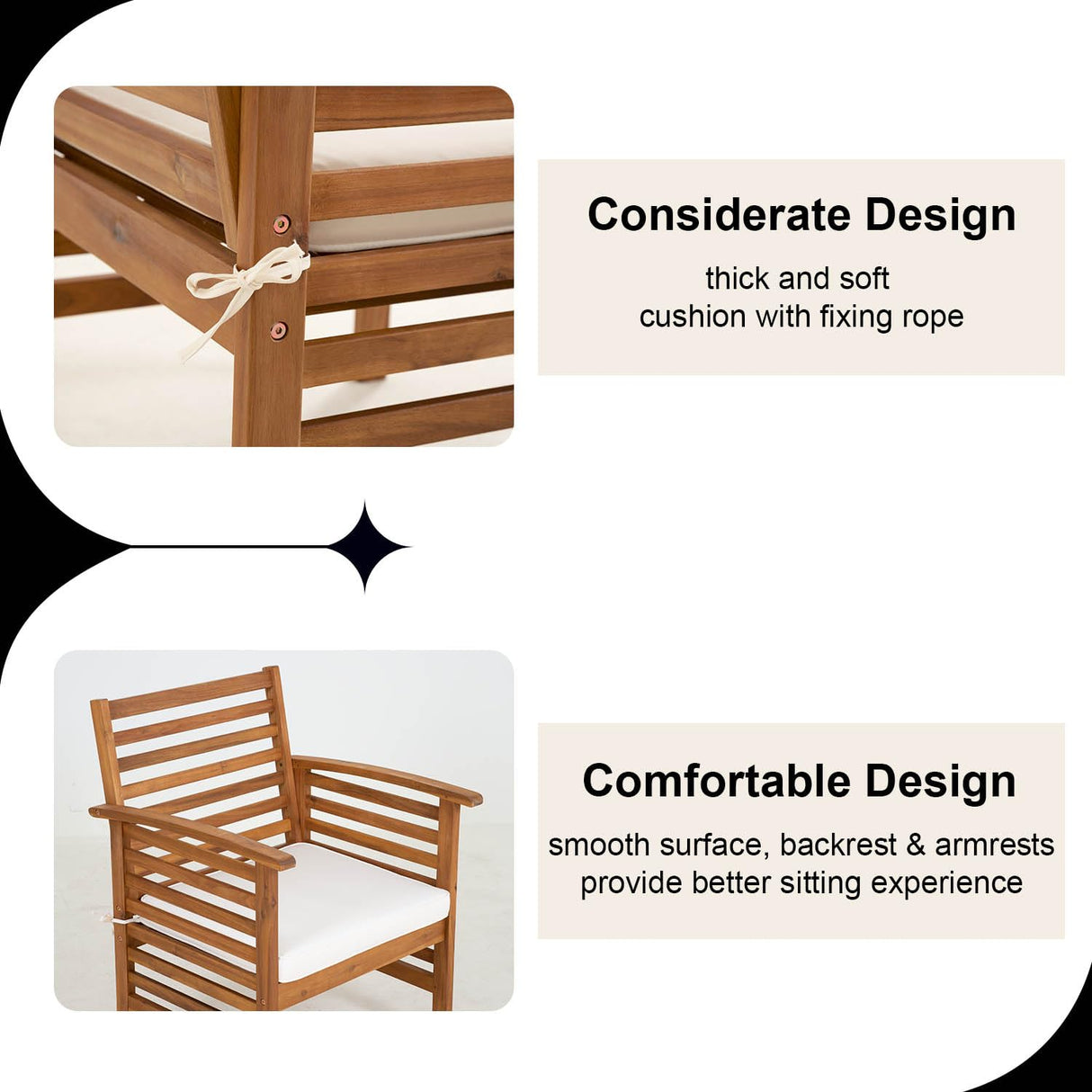 Outdoor Wood Sofa Set Patio Conversation Sets Acacia Patio Sofas Set with Thick and Soft Cushions Easy to Assemble Patio Furniture Set Natural Acacia Wood Compact and Sturdy Design Furniture Set PayLessHere