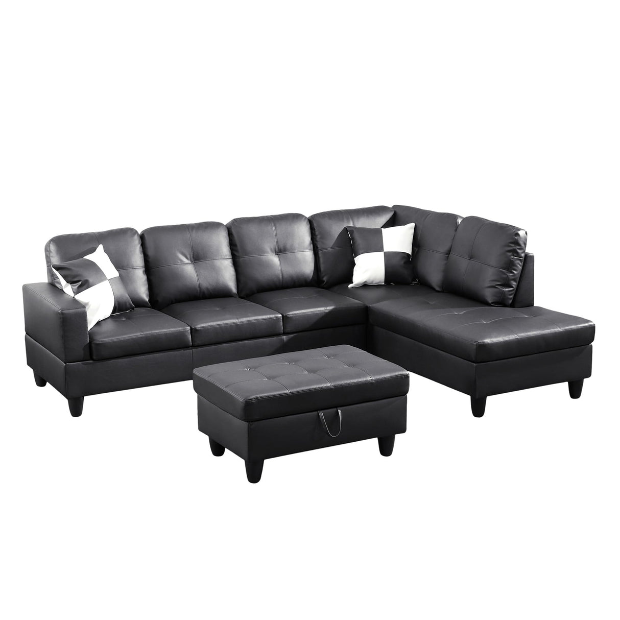 Lyngins 103.5" Oversized Sectional Couch, L Shaped Couch with Storage Ottoman, Modern Modular Sofa with Deep Seat, Sectional Couches for Living Room and Office, Jet Black (Faux Leather) Lyngins