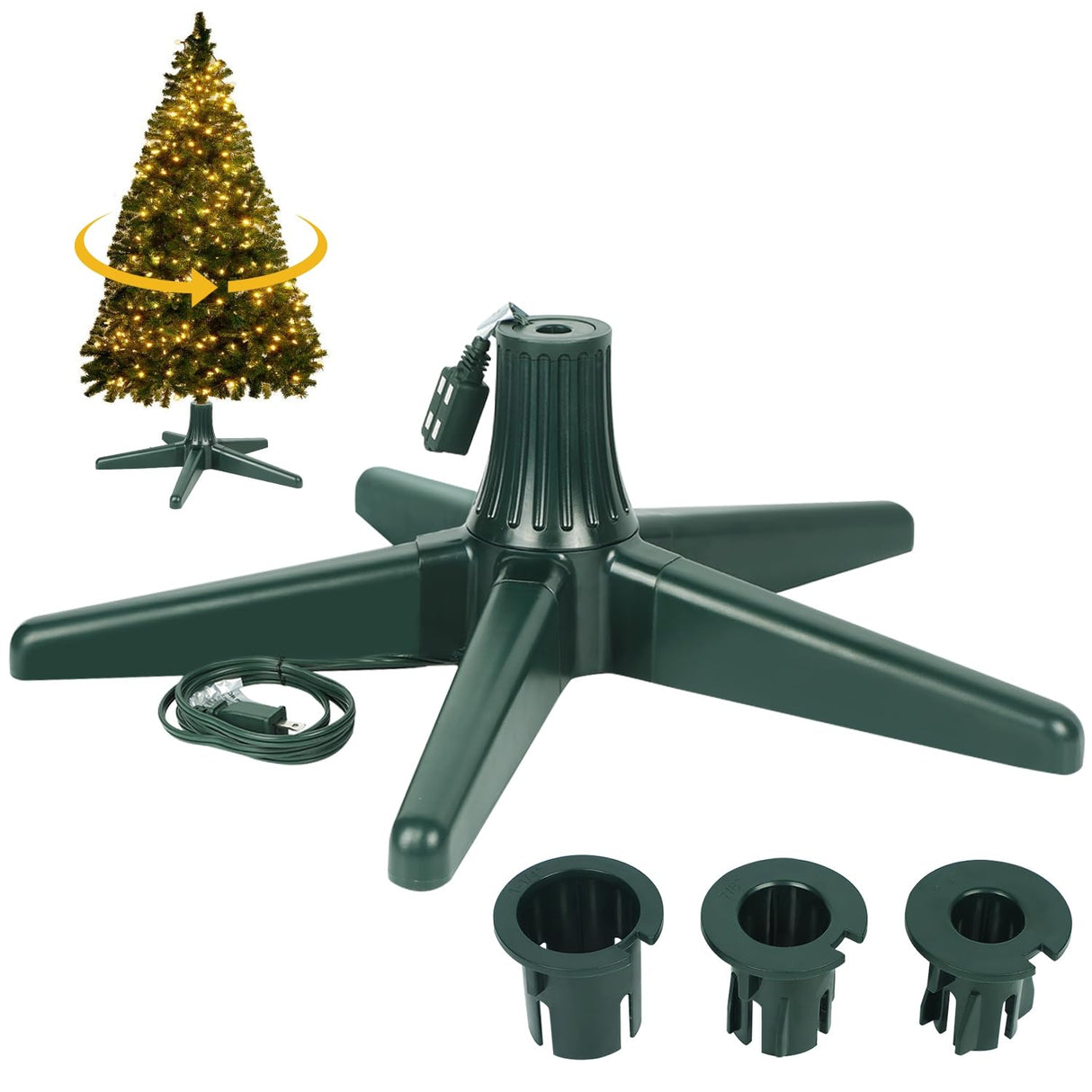 Blissun 360-Degree Rotating Adjustable Christmas Tree Stand, Suitable for Up to 7.8 Feet Artificial Christmas Trees, Dark Green Blissun